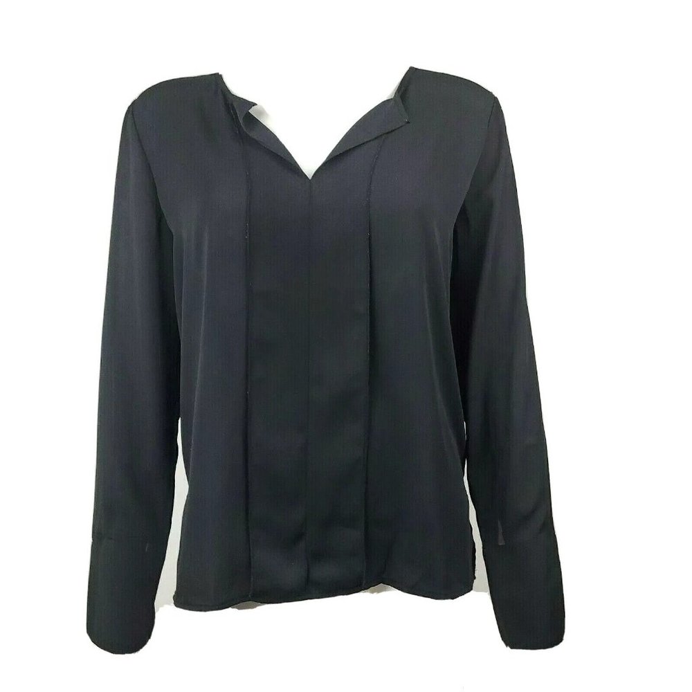 ANN TAYLOR LOFT Outlet Solid All Black Sheer Top Womens Size S Small‎